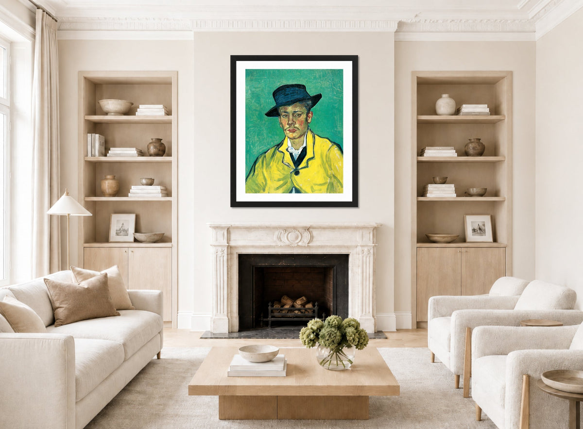Vincent van Gogh Print, 109 Portrait of Armand Roulin_10x8 displayed in a Scandinavian living room