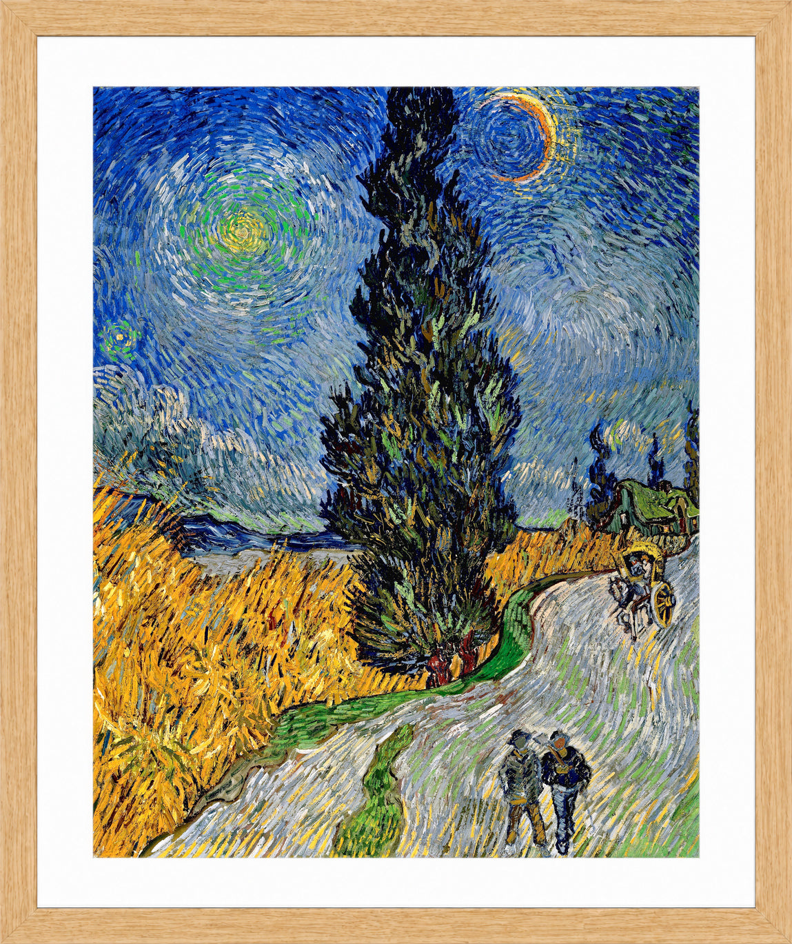 Vincent van Gogh Print, 113 Road with Cypress and Star_10x8 in an oak frame