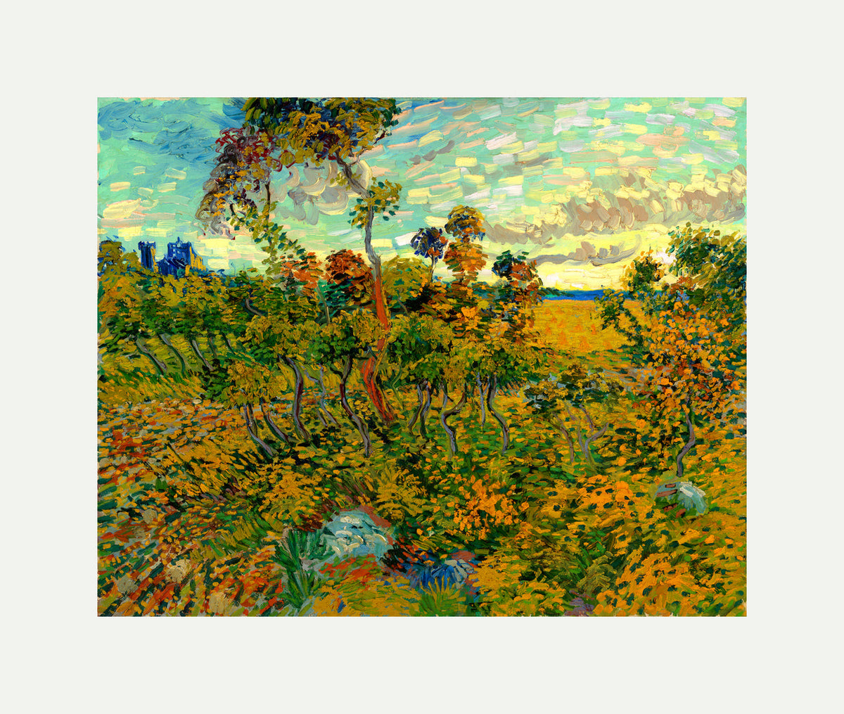 Vincent van Gogh Print, 123 Sunset at Montmajour 1888_10x8 with an off-white border for rolled canvas