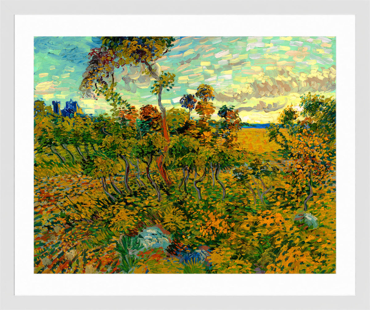 Vincent van Gogh Print, 123 Sunset at Montmajour 1888_10x8 in a white frame