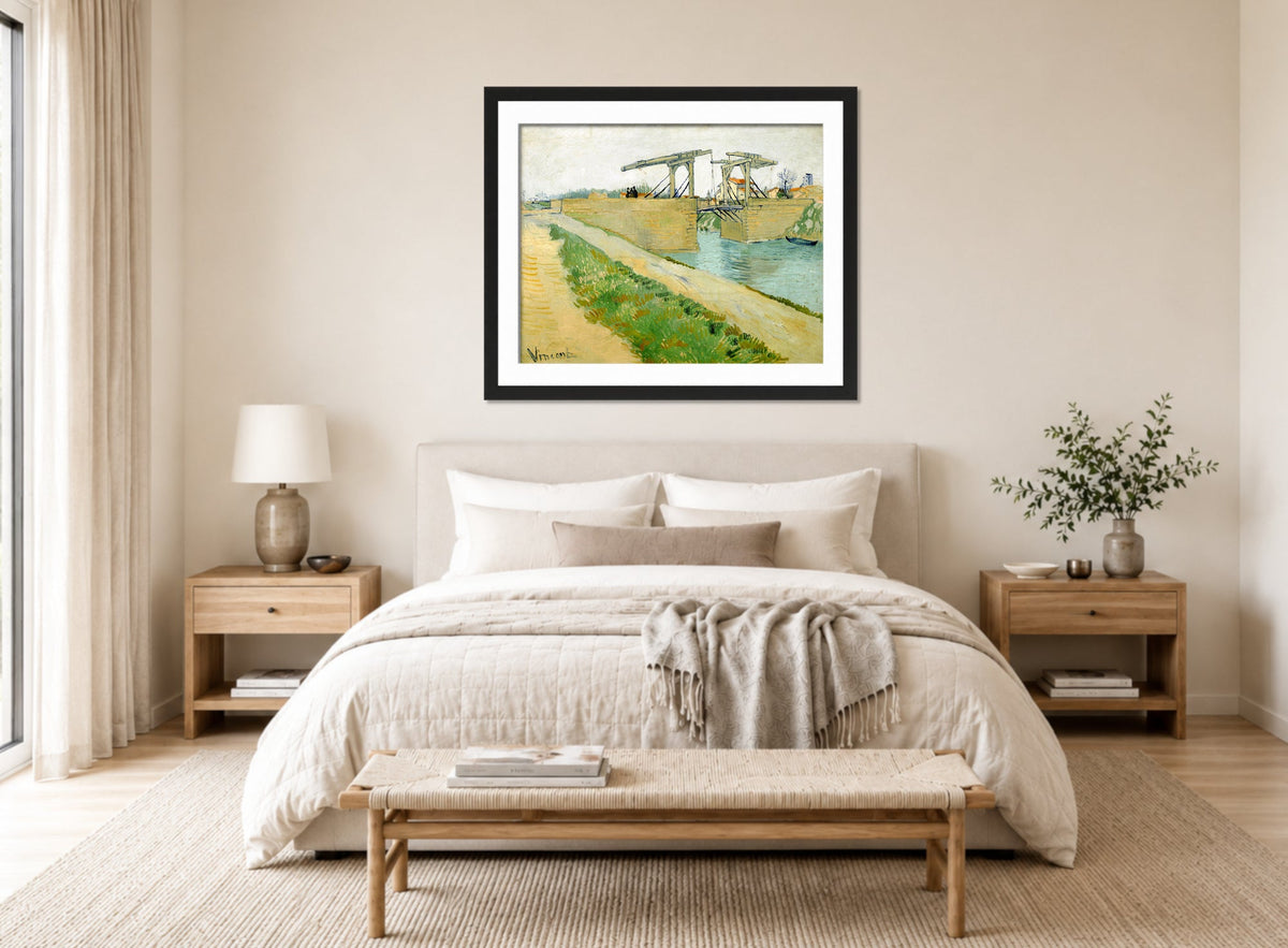 Vincent van Gogh Print, 130 The Langlois bridge (1888)_10x8 displayed above a bed