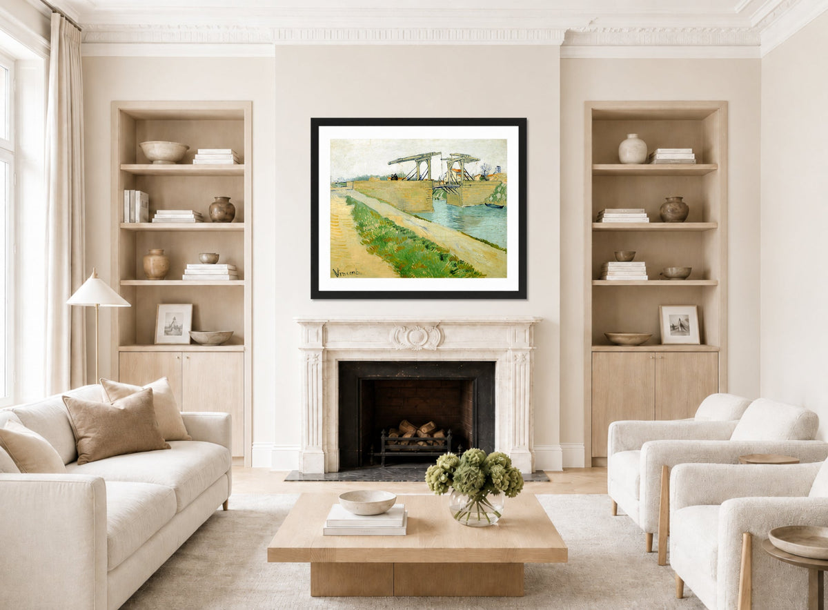 Vincent van Gogh Print, 130 The Langlois bridge (1888)_10x8 displayed in a Scandinavian living room
