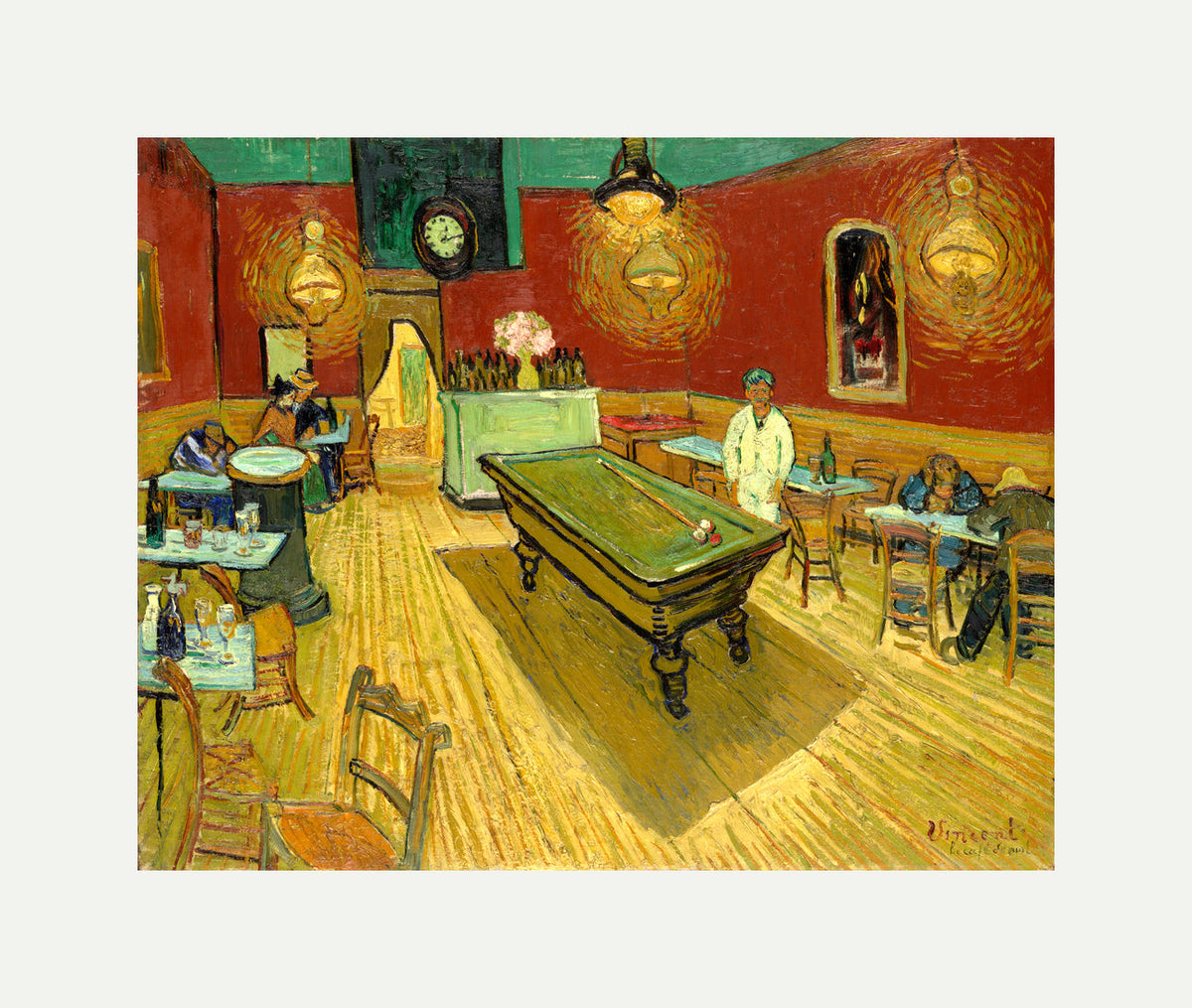 Vincent van Gogh Print, 131 the night cafe_10x8 with an off-white border for rolled canvas
