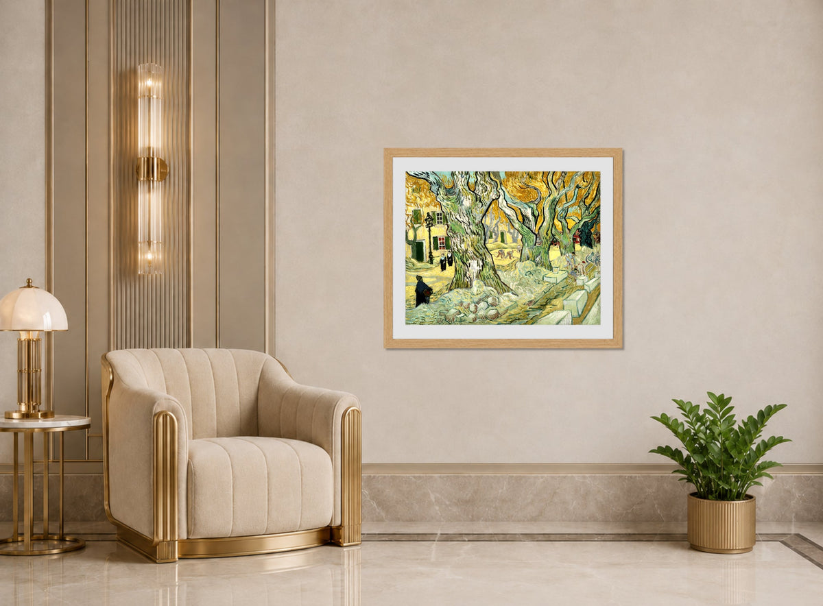 Vincent van Gogh Print, 134 The Road Menders (1889) displayed in an Art Deco interior