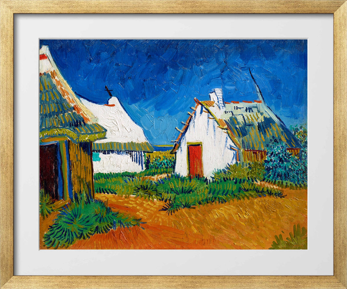 Vincent van Gogh Print, 139 Three white cottages in Saintes-Maries (1888)_10x8 in a gold frame