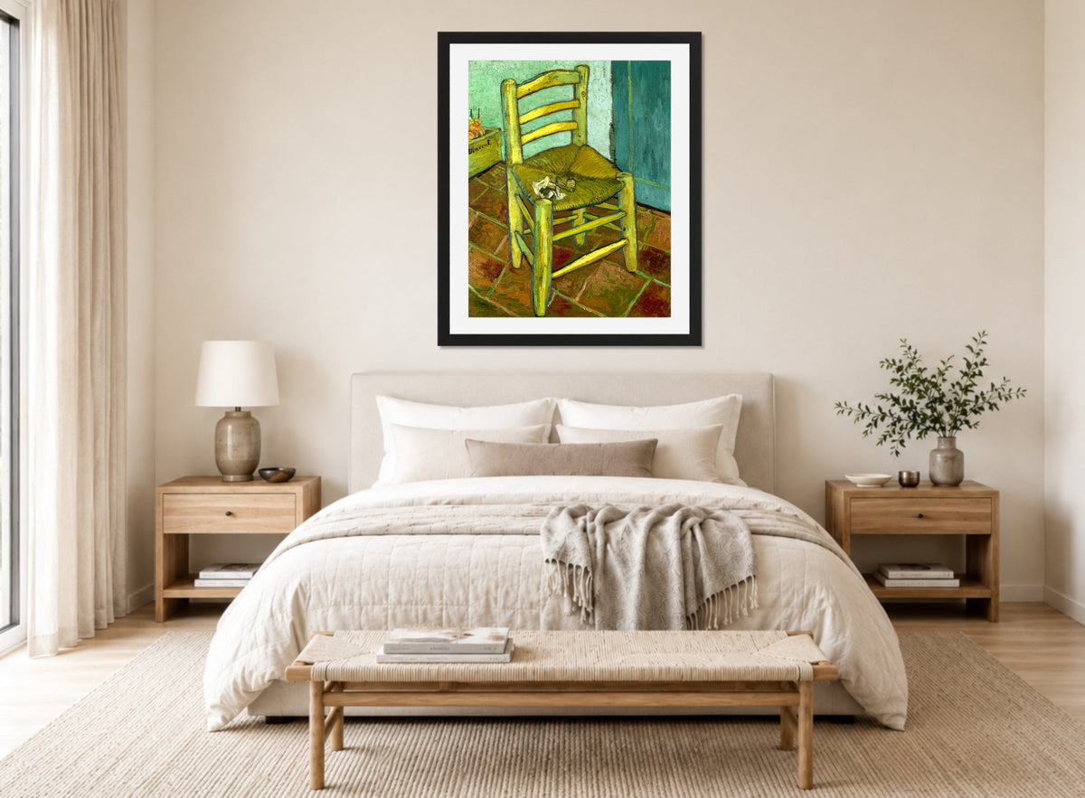 Vincent van Gogh Print, 144 Van Gogh's Chair_10x8 displayed above a bed