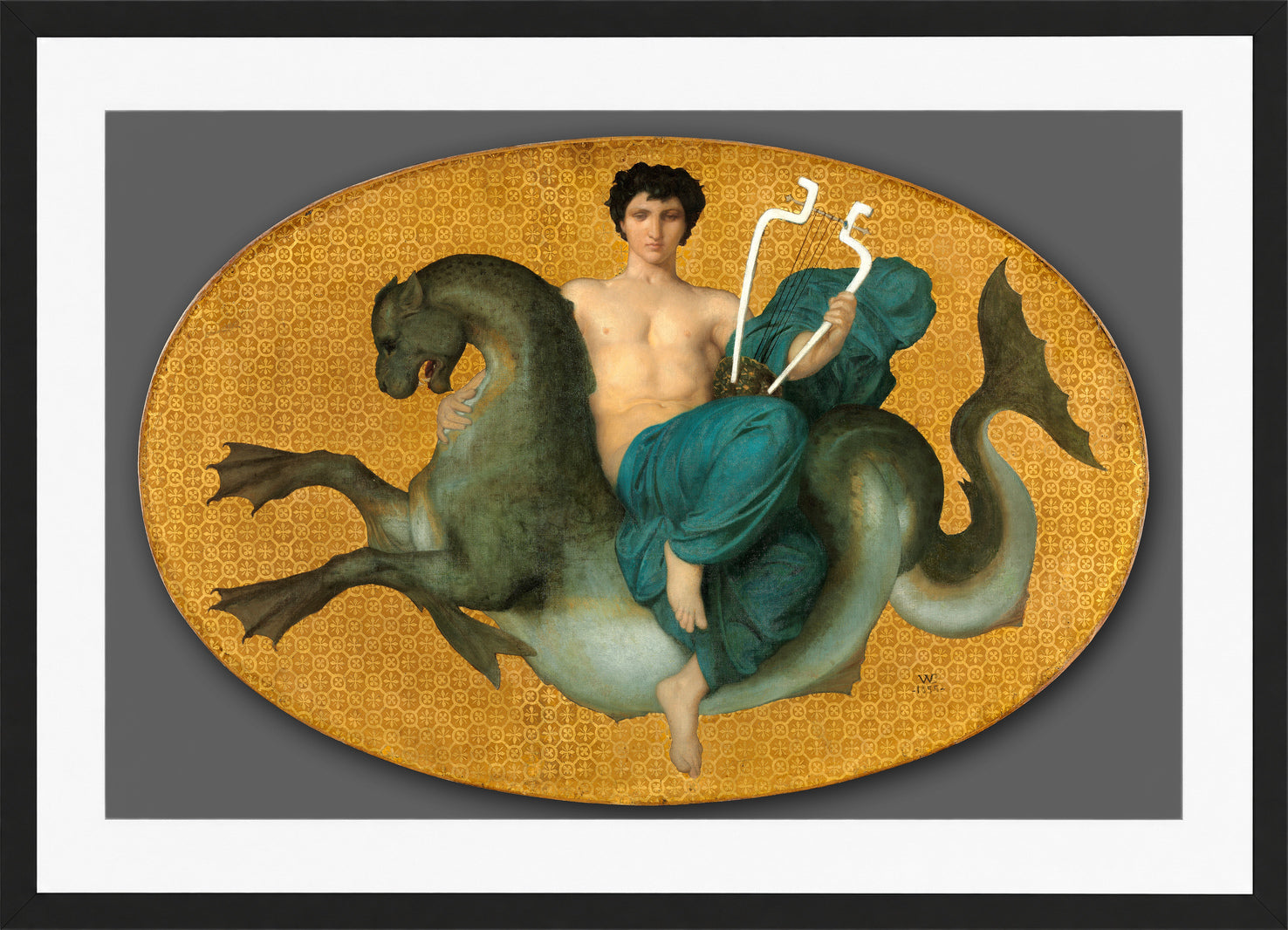 William-Adolphe Bouguereau Print, Arion on a Sea Horse (1855) in a black frame