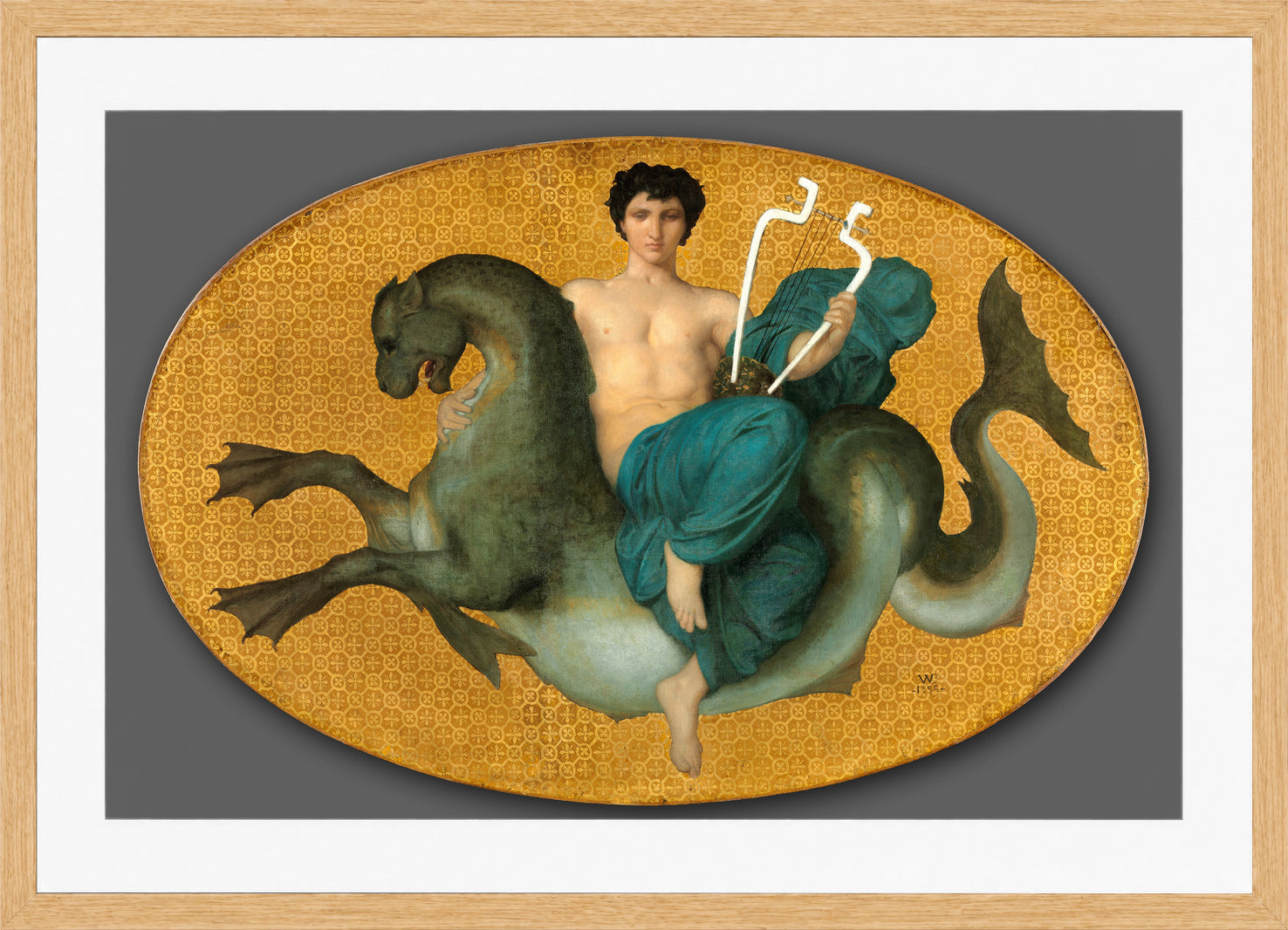 William-Adolphe Bouguereau Print, Arion on a Sea Horse (1855) in a light oak frame