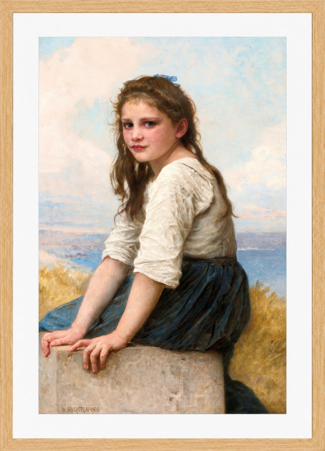 William-Adolphe Bouguereau Print, Au Bord De La Mer (1903) in a light oak frame