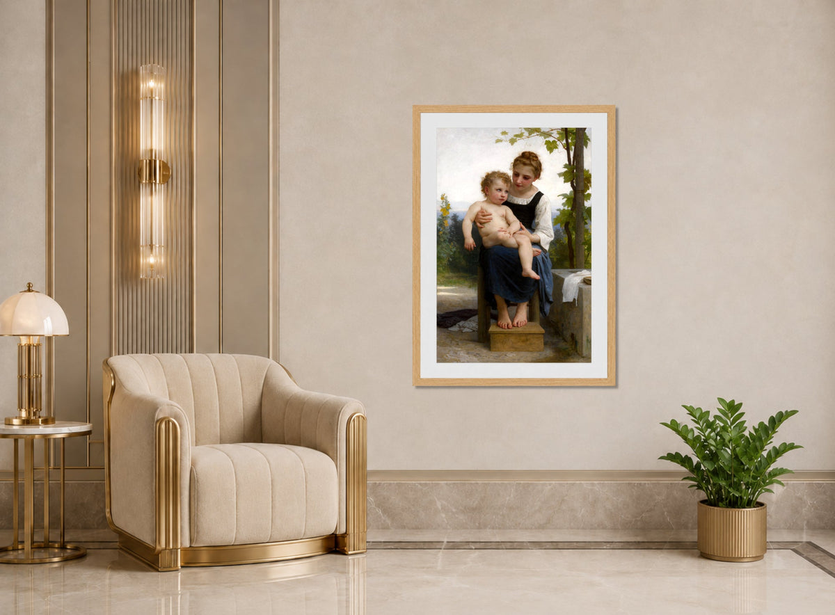 William-Adolphe Bouguereau Print, Avant le bain (1891) displayed in an Art Deco interior