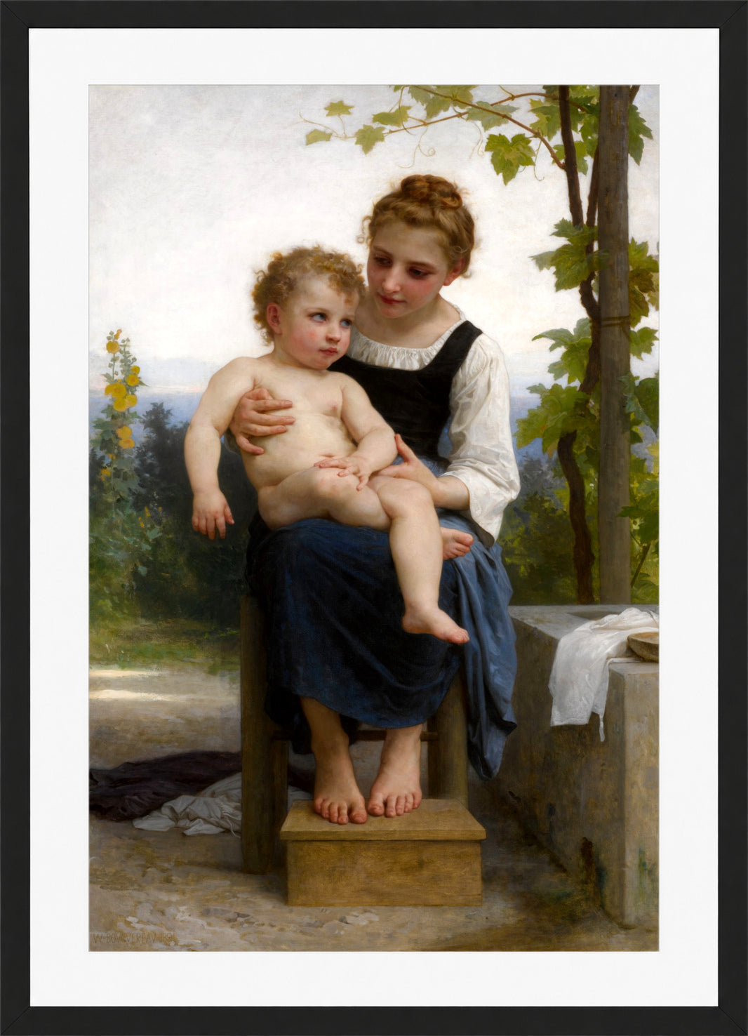 William-Adolphe Bouguereau Print, Avant le bain (1891) in a black frame