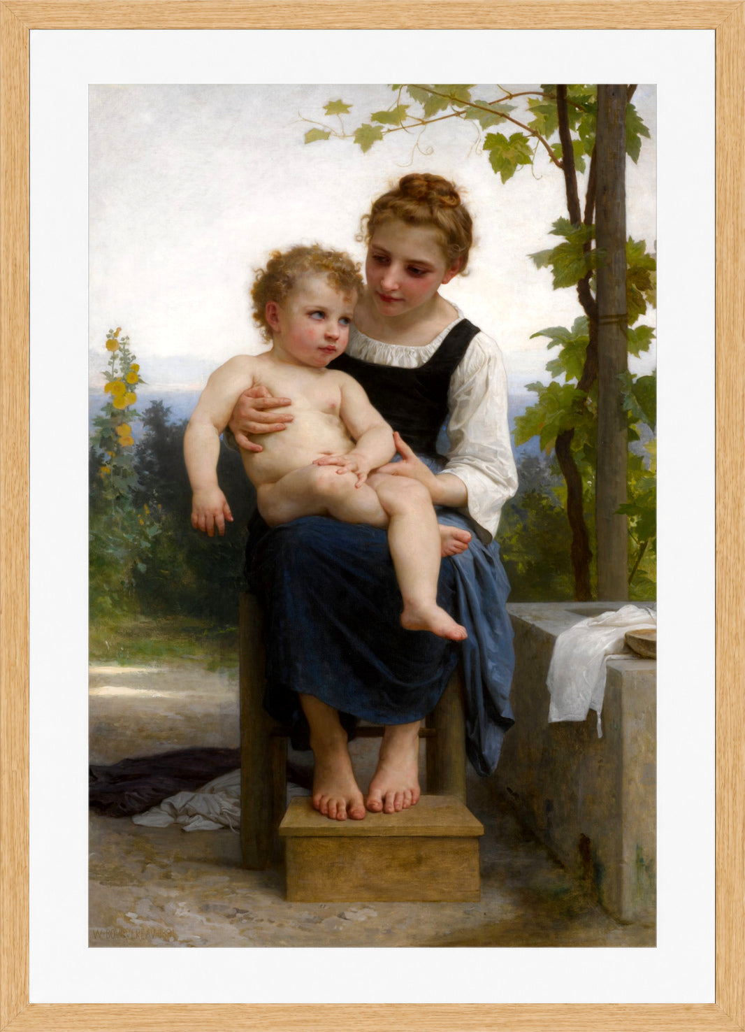 William-Adolphe Bouguereau Print, Avant le bain (1891) in a light oak frame