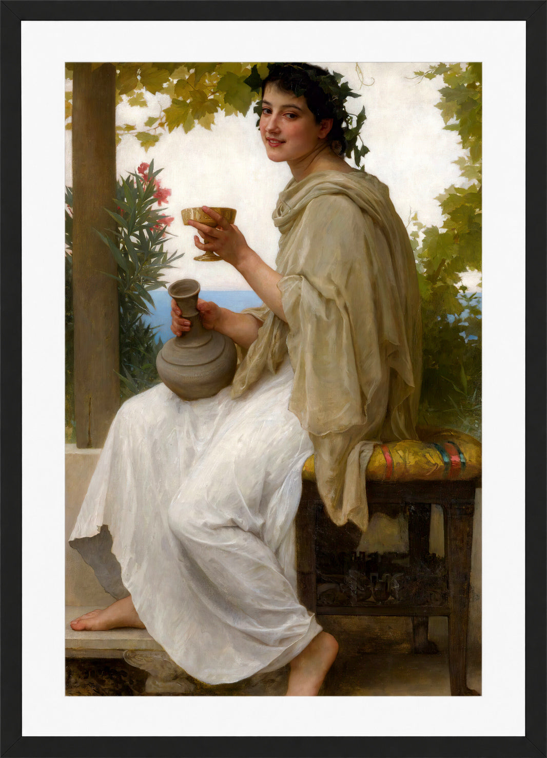 William-Adolphe Bouguereau Print, Bacchante (1894) in a black frame