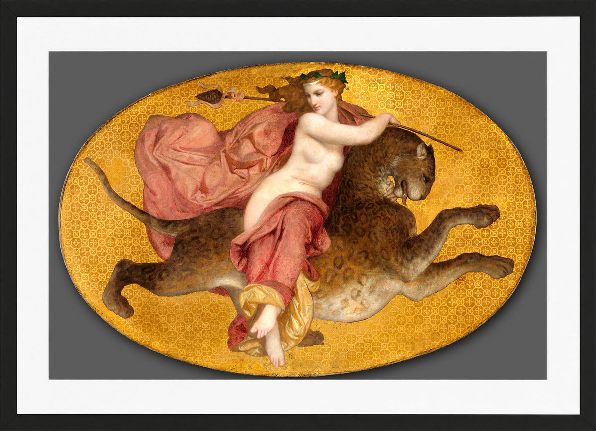 William-Adolphe Bouguereau Print, Bacchante on a Panther (1855) in a black frame