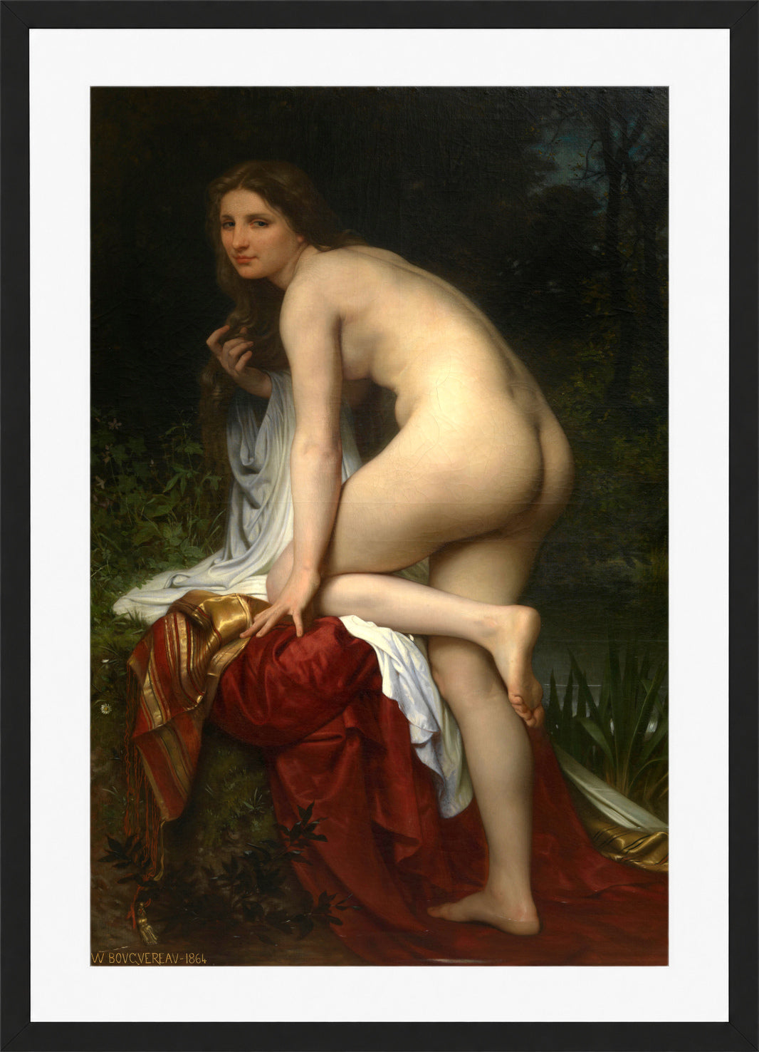 William-Adolphe Bouguereau Print, Bathing Woman (1864) in a black frame
