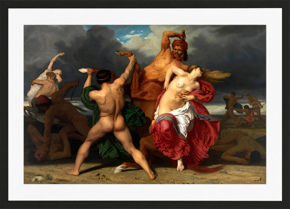 William-Adolphe Bouguereau Print, Battle Of The Centaurs And The Lapiths (1852) in a black frame