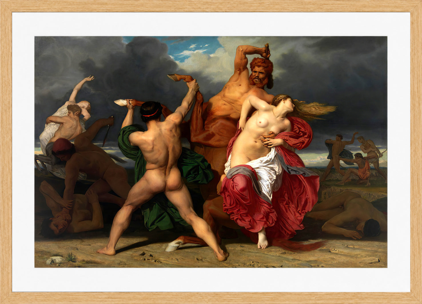 William-Adolphe Bouguereau Print, Battle Of The Centaurs And The Lapiths (1852) in a light oak frame