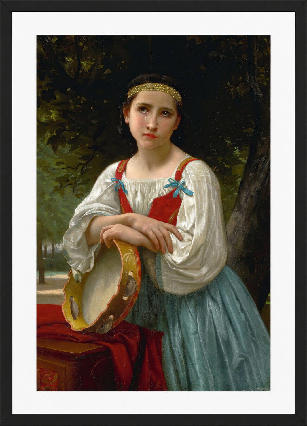 William-Adolphe Bouguereau Print, Bohémienne Au Tambour De Basque in a black frame