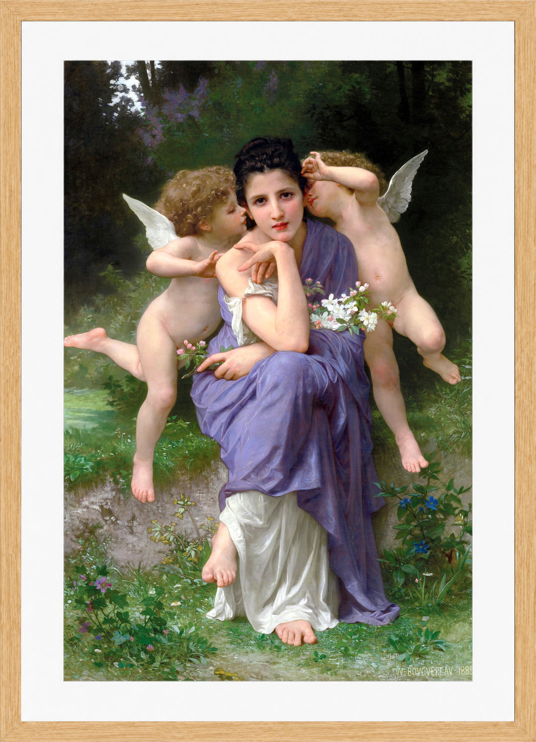 William-Adolphe Bouguereau Print, Chansons de printemps (1889) in a light oak frame