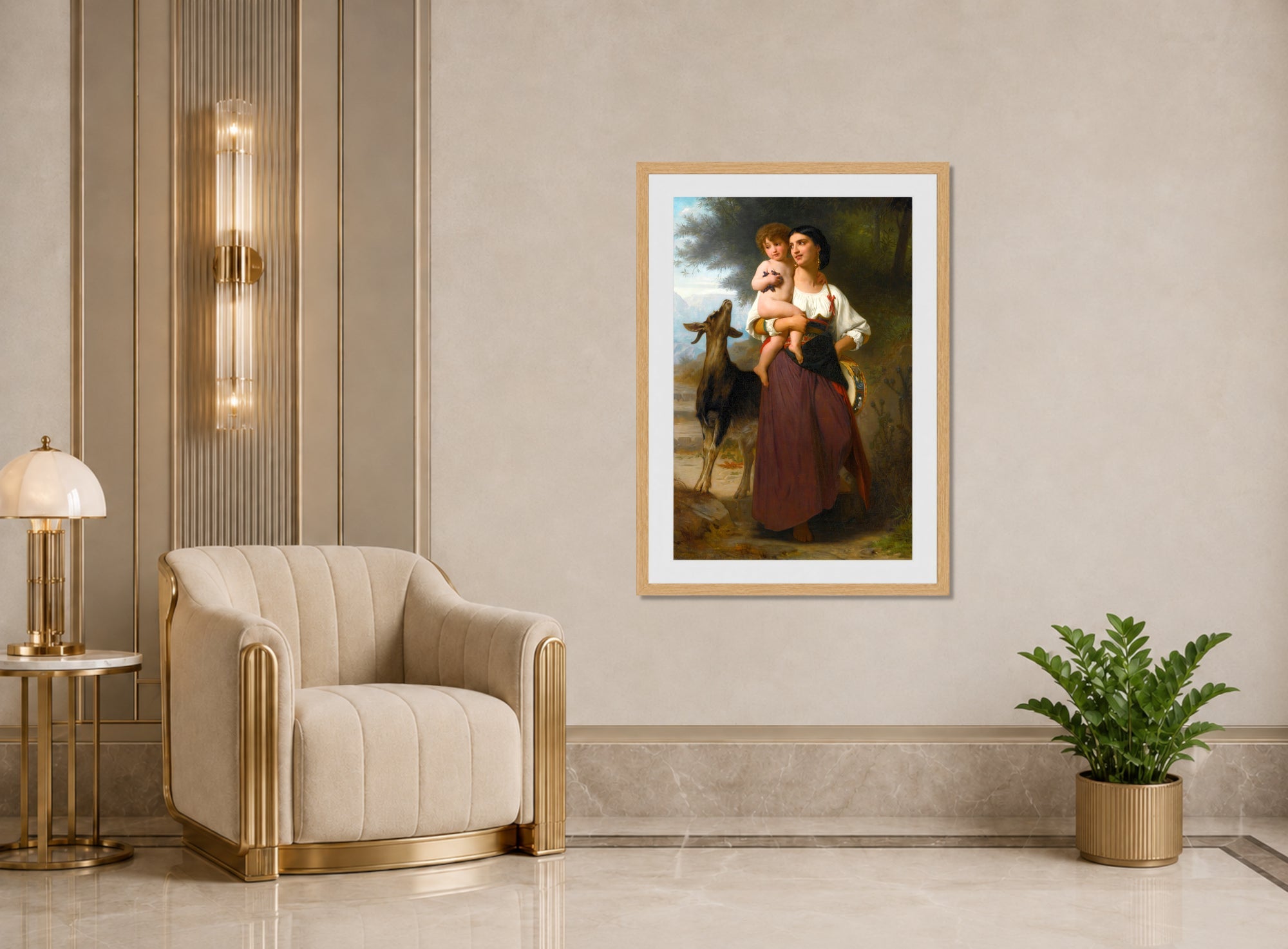 William-Adolphe Bouguereau Print, Convoitise displayed in an Art Deco interior