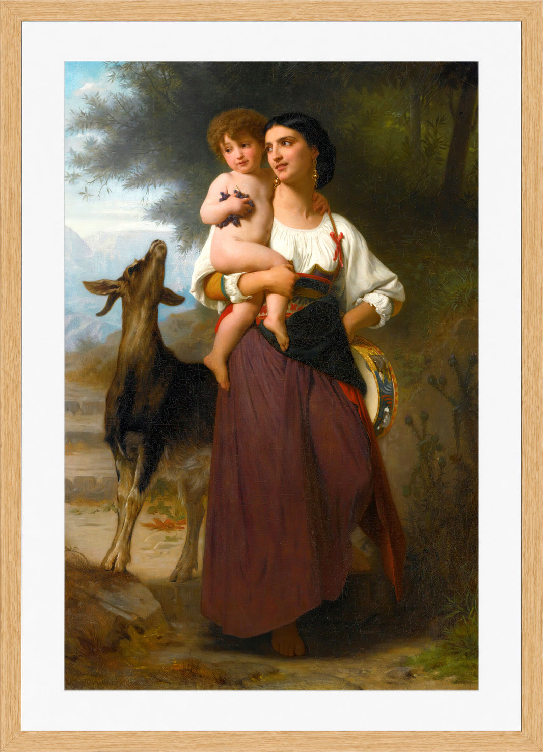 William-Adolphe Bouguereau Print, Convoitise in a light oak frame