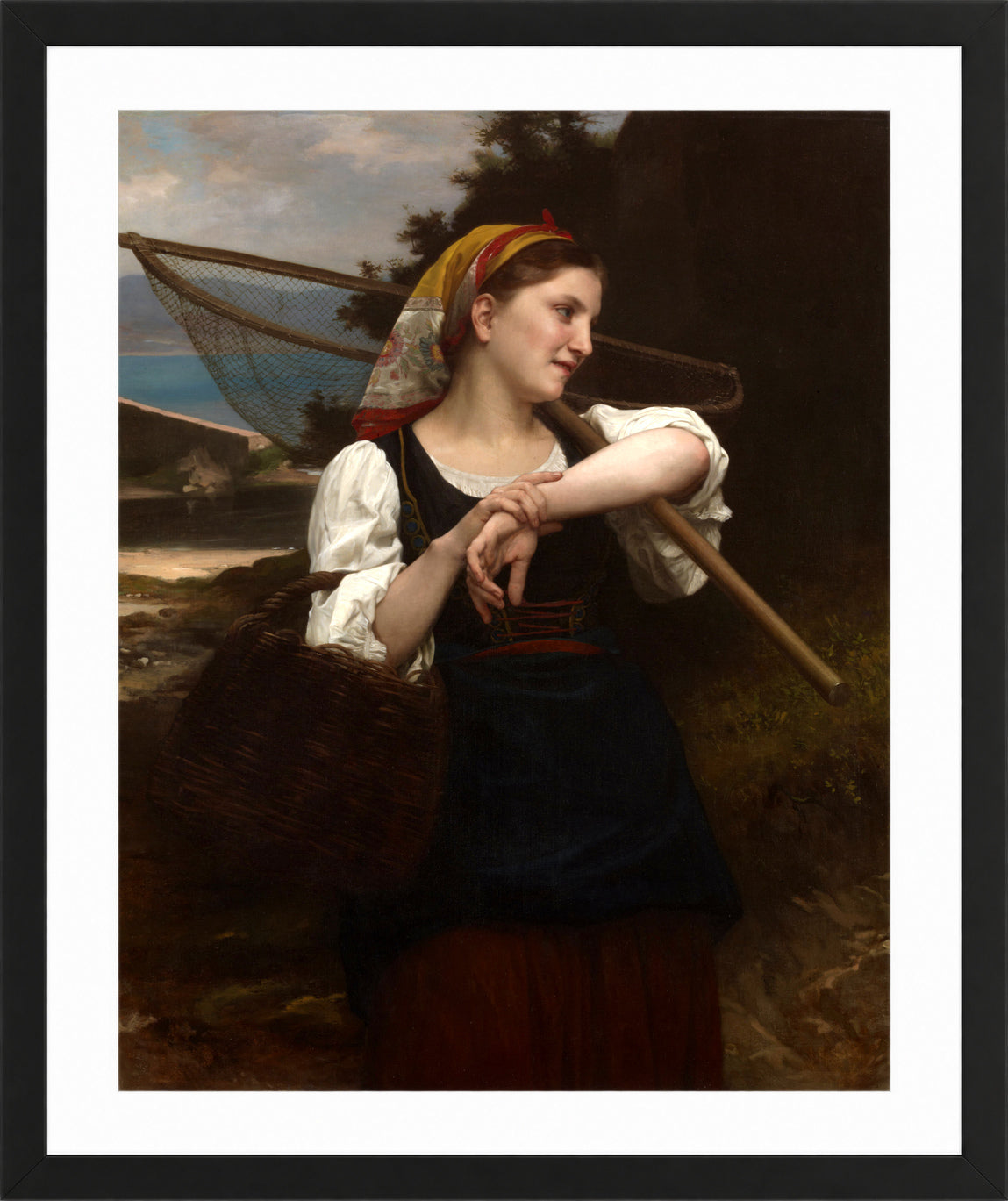 William-Adolphe Bouguereau Print, Daughter of Fisherman (1872) in a black frame