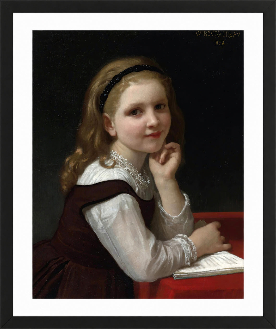 William-Adolphe Bouguereau Print, Distraction (1868) in a black frame