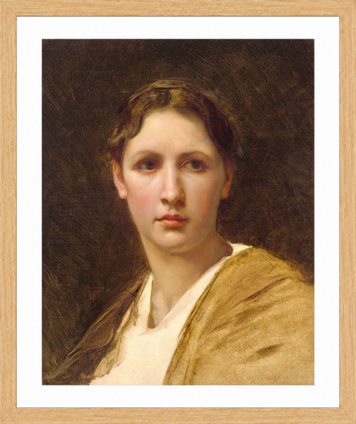 William-Adolphe Bouguereau Print, Étude de la tête (1898) in a light oak frame