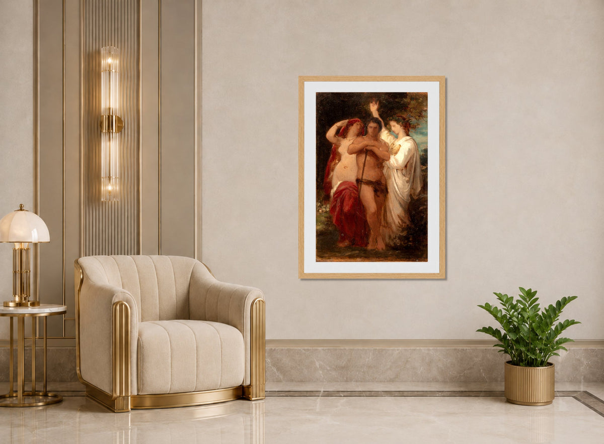 William-Adolphe Bouguereau Print, Etude pour Hercule à la croisée des chemins displayed in an Art Deco interior