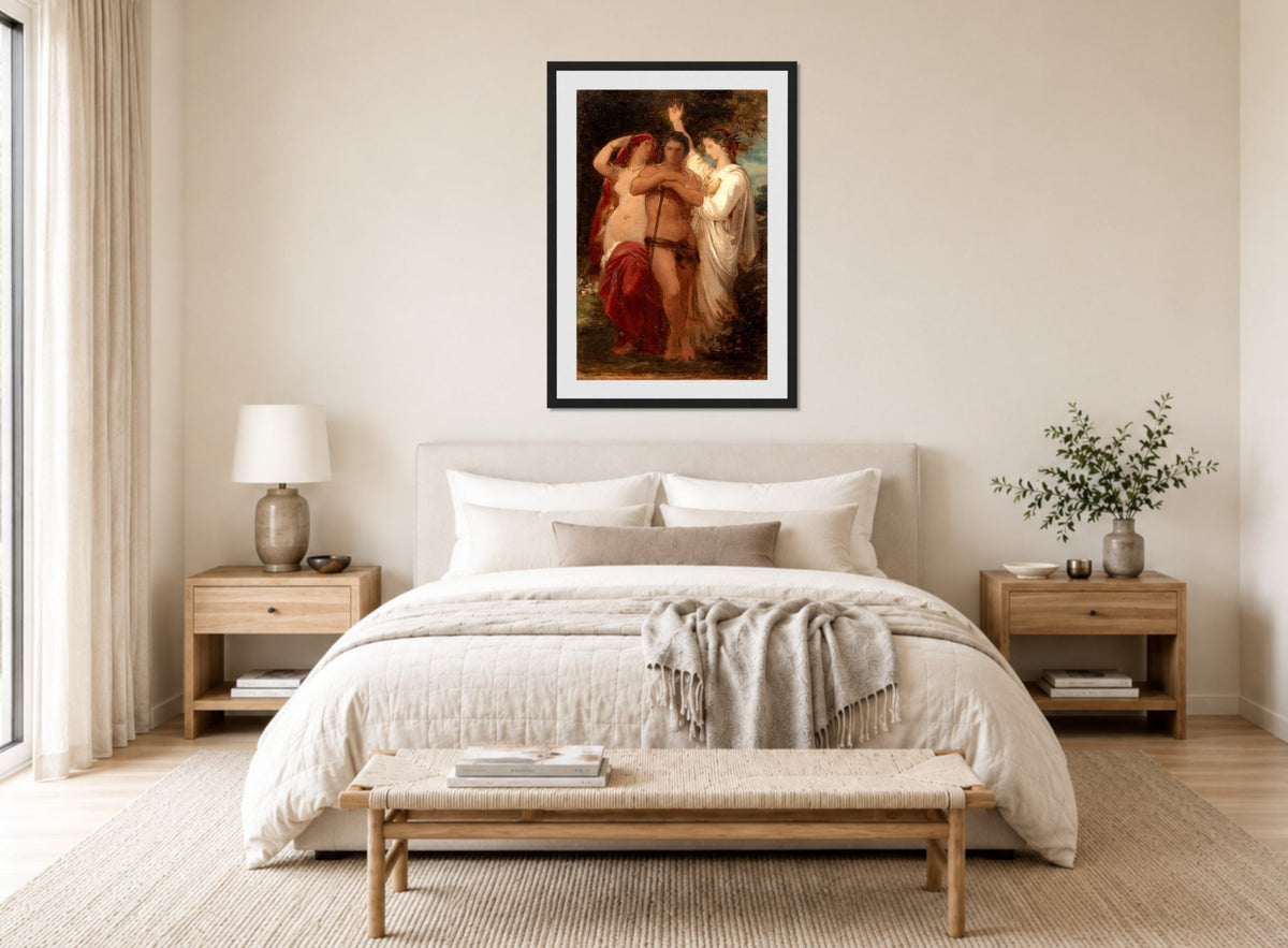 William-Adolphe Bouguereau Print, Etude pour Hercule à la croisée des chemins displayed above a bed