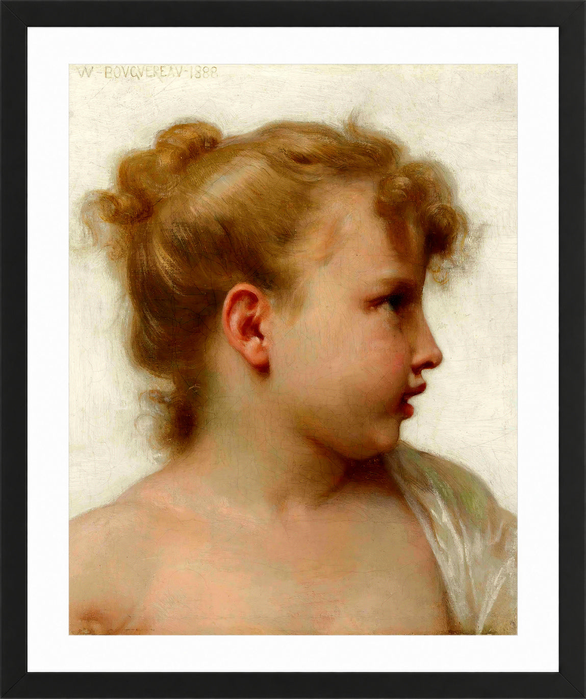 William-Adolphe Bouguereau Print, Etude; tête de petite fille (visage de profil) (1888) in a black frame