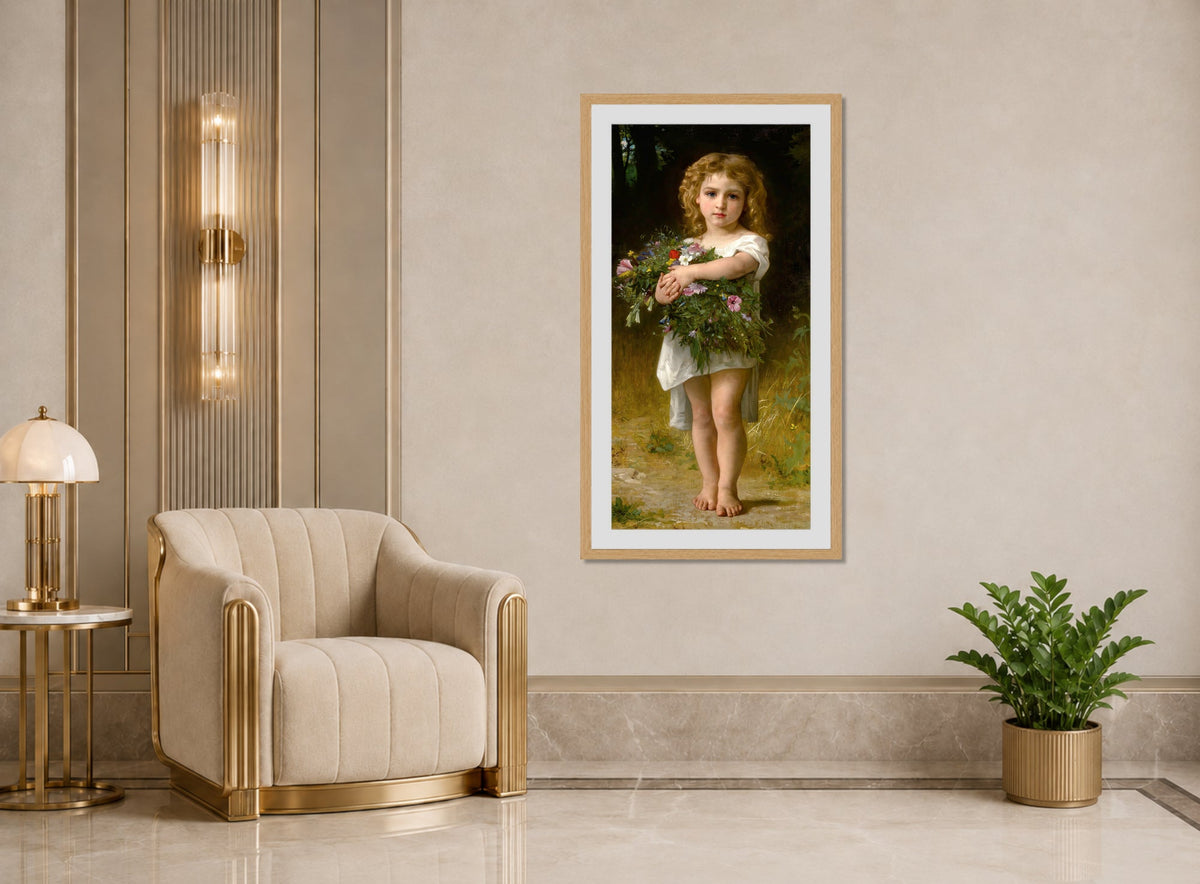 William-Adolphe Bouguereau Print, Fleurs De Printemps (1878) displayed in an Art Deco interior