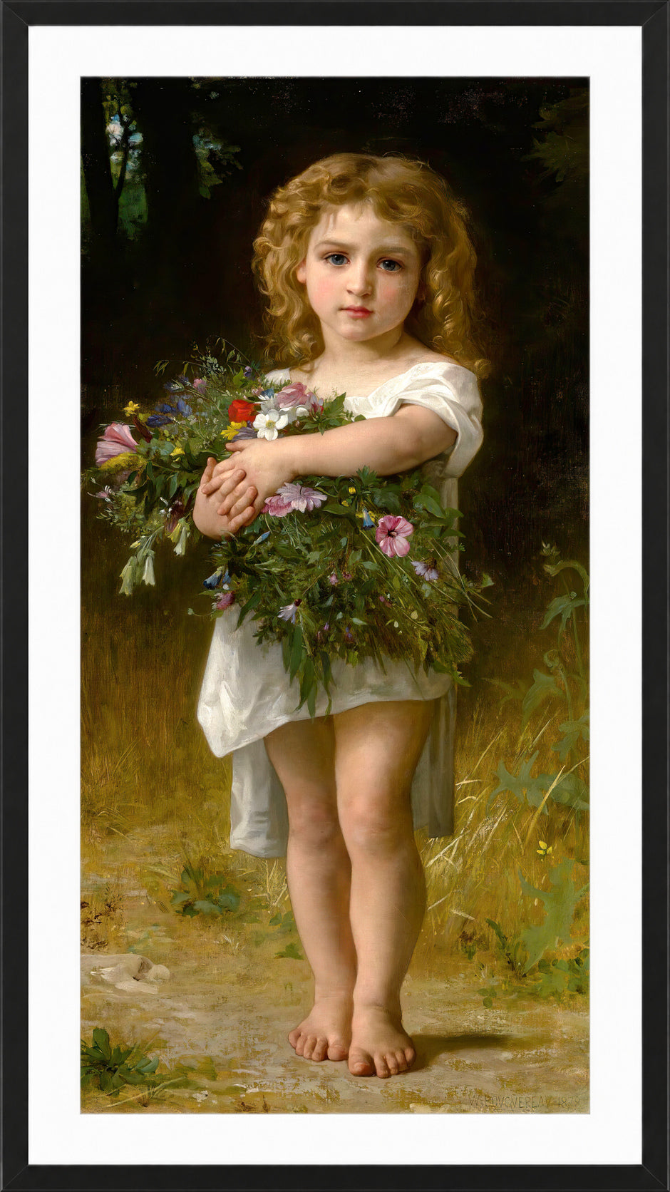 William-Adolphe Bouguereau Print, Fleurs De Printemps (1878) in a black frame