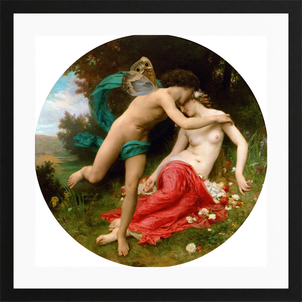 William-Adolphe Bouguereau Print, Flora And Zephyr (1875) in a black frame