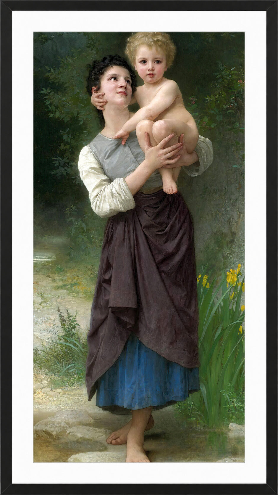 William-Adolphe Bouguereau Print, Frère Et Soeur (1887) in a black frame