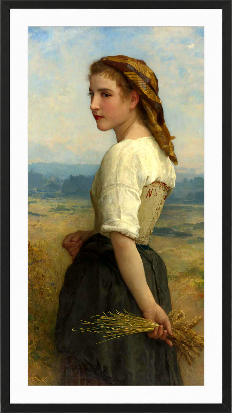 William-Adolphe Bouguereau Print, Glaneuse (1894) in a black frame