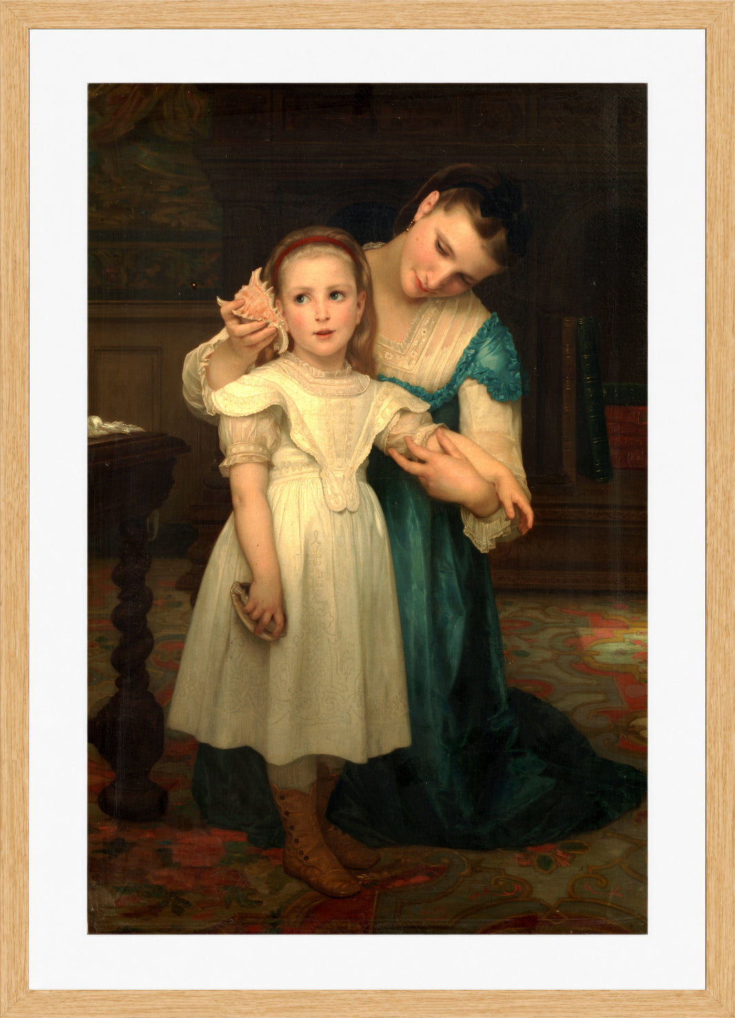 William-Adolphe Bouguereau Print, Indoors (1840-1905) in a light oak frame