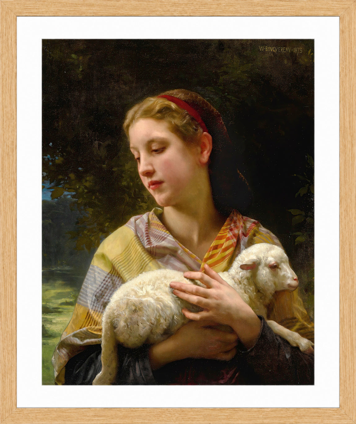 William-Adolphe Bouguereau Print, Innocence (1873) in a light oak frame