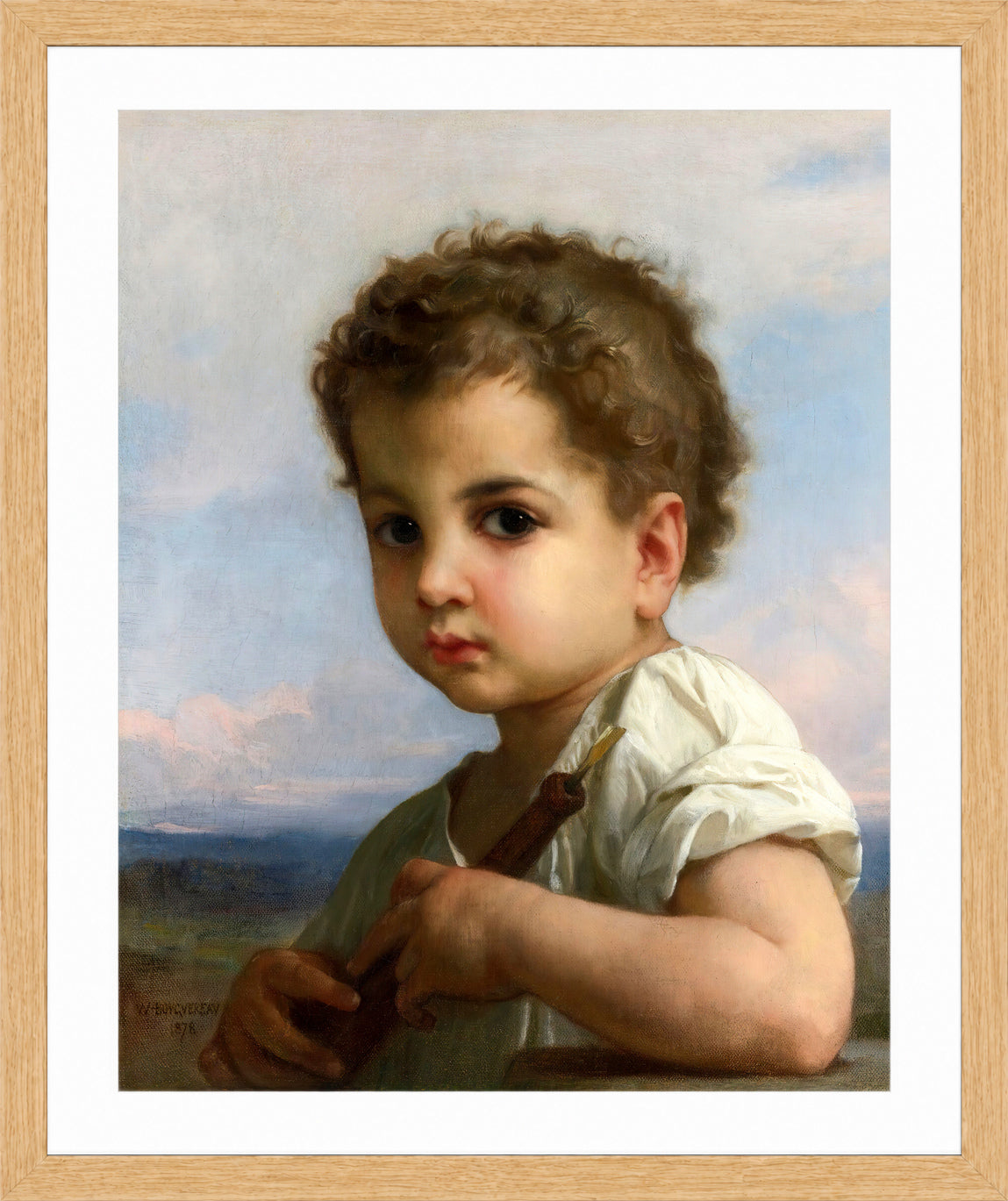 William-Adolphe Bouguereau Print, Joueur de flûte (1878) in a light oak frame
