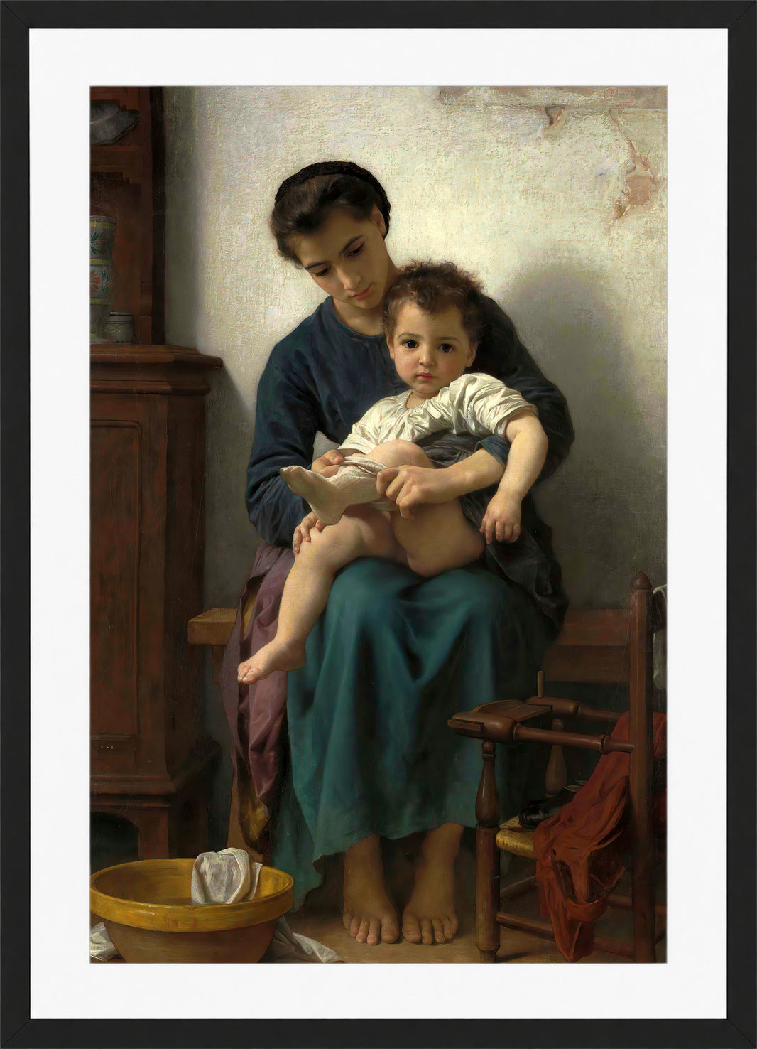 William-Adolphe Bouguereau Print, La grande soeur (1877) in a black frame