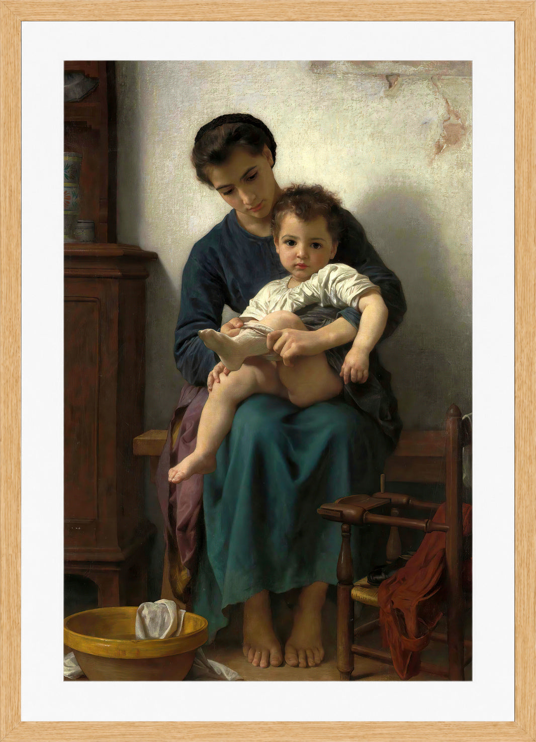 William-Adolphe Bouguereau Print, La grande soeur (1877) in a light oak frame