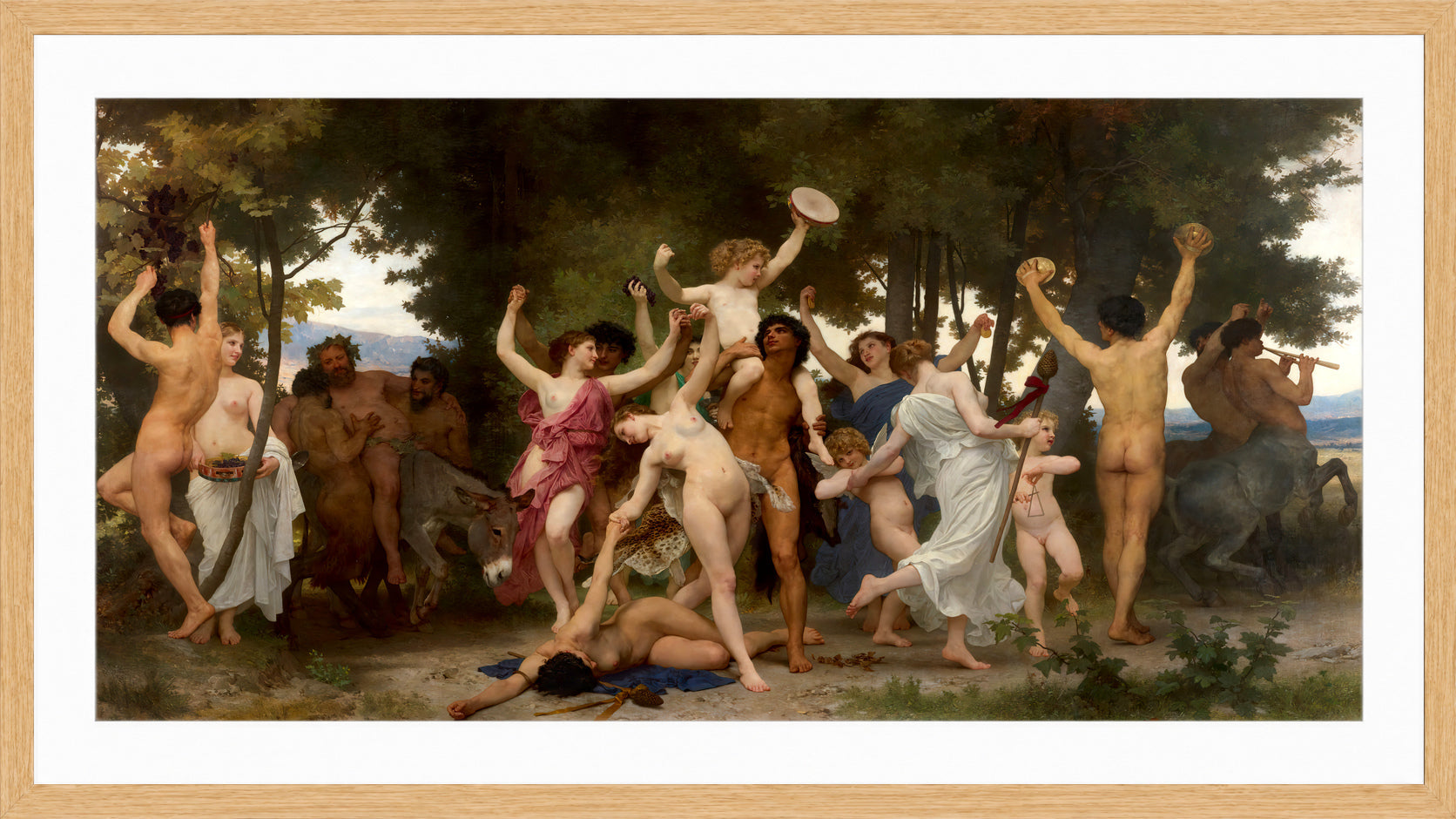 William-Adolphe Bouguereau Print, La Jeunesse de Bacchus (The Youth of Bacchus) (1884) in a light oak frame