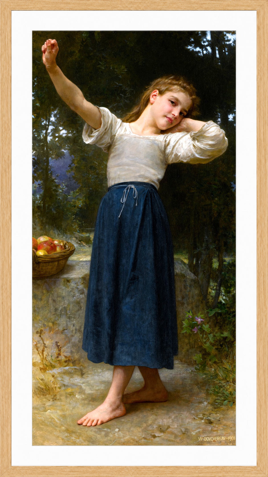 William-Adolphe Bouguereau Print, La paresseuse (1901) in a light oak frame