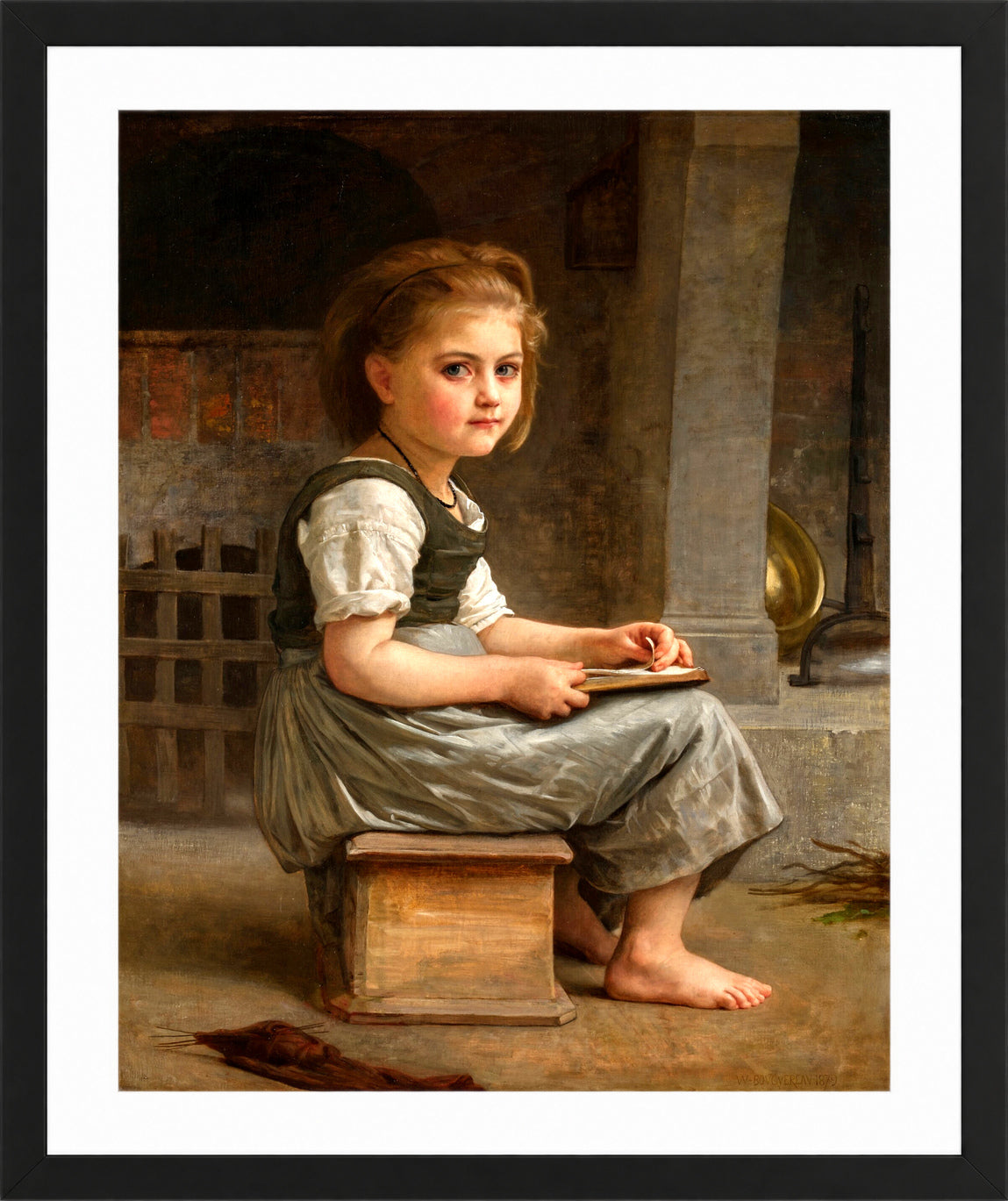 William-Adolphe Bouguereau Print, La petite écolière (The Little Schoolgirl) (1879) in a black frame