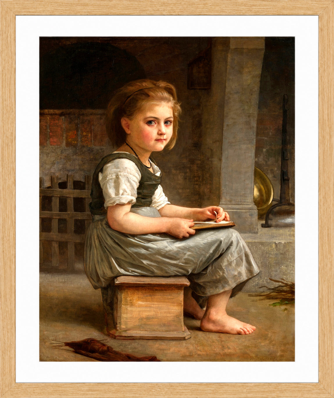 William-Adolphe Bouguereau Print, La petite écolière (The Little Schoolgirl) (1879) in a light oak frame
