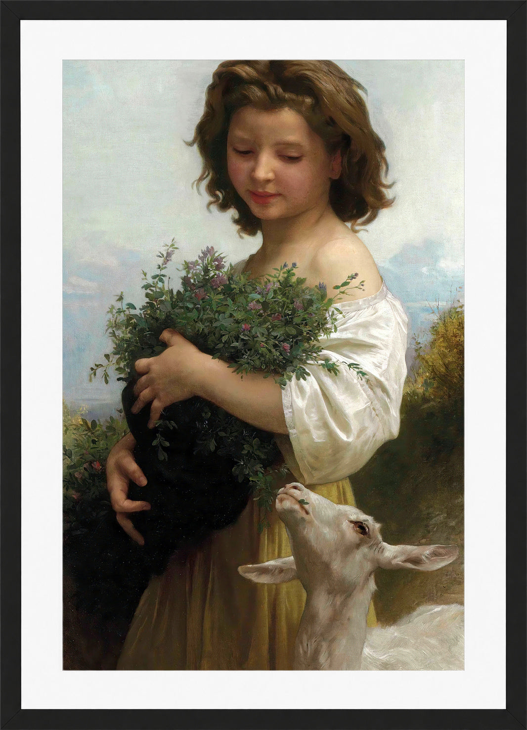 William-Adolphe Bouguereau Print, La petite Esméralda in a black frame