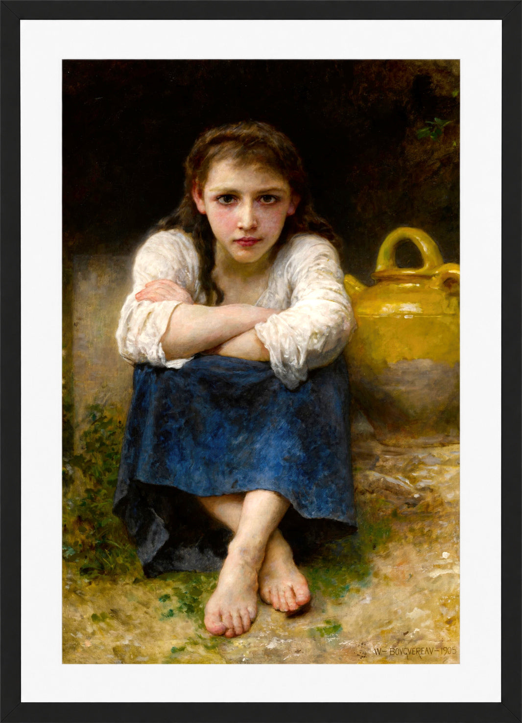 William-Adolphe Bouguereau Print, La sérieuse (1905) in a black frame