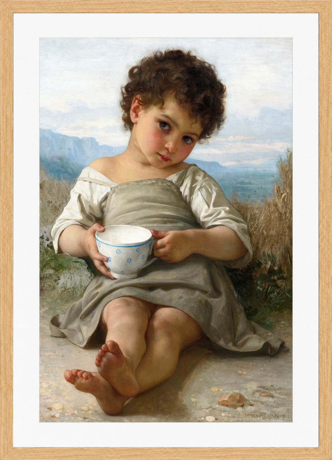 William-Adolphe Bouguereau Print, La Tasse De Lait (1879) in a light oak frame