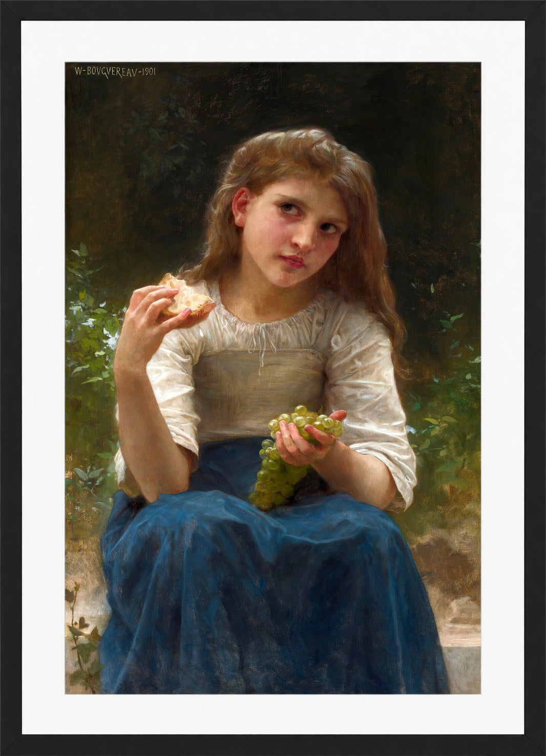 William-Adolphe Bouguereau Print, Le Goûter (1901) in a black frame