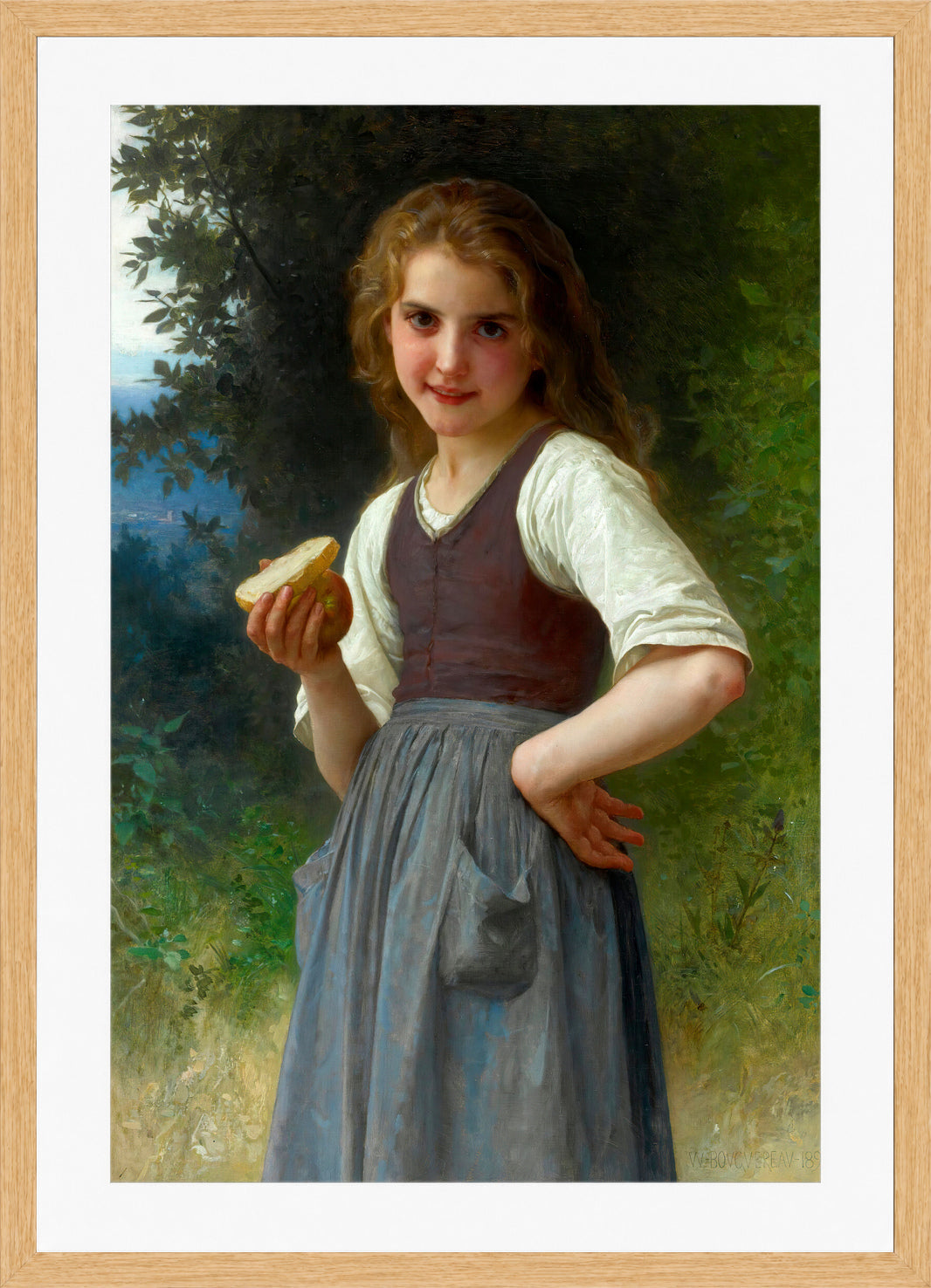 William-Adolphe Bouguereau Print, Le Goûter Aux Champs (1891) in a light oak frame